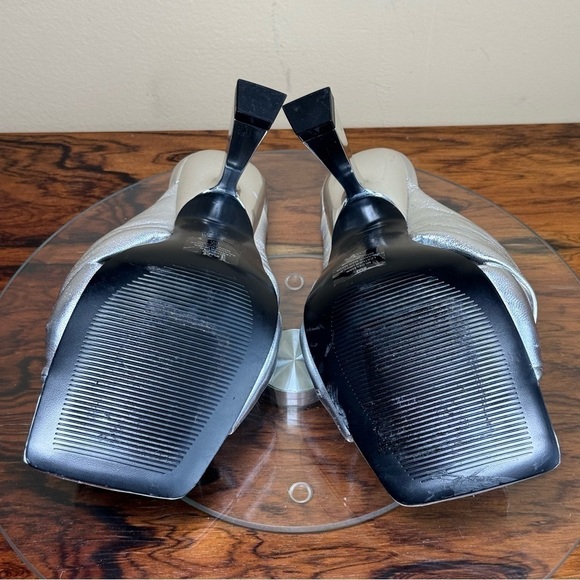 MARC FISHER Silver Knot Dellian Square Toe Slip On Leather Heeled Sandal - Picture 15 of 15